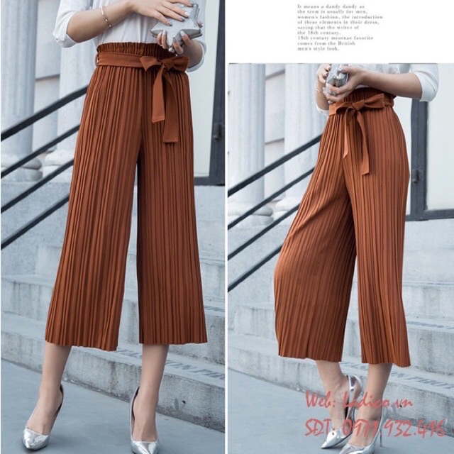 Quần ống suông xếp ly kèm đai