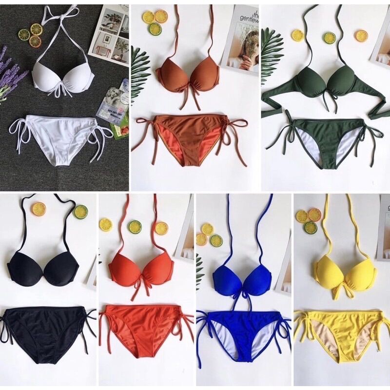 Set bikini basic có gọng mút dày siêu nâng ngực nhiều màu.