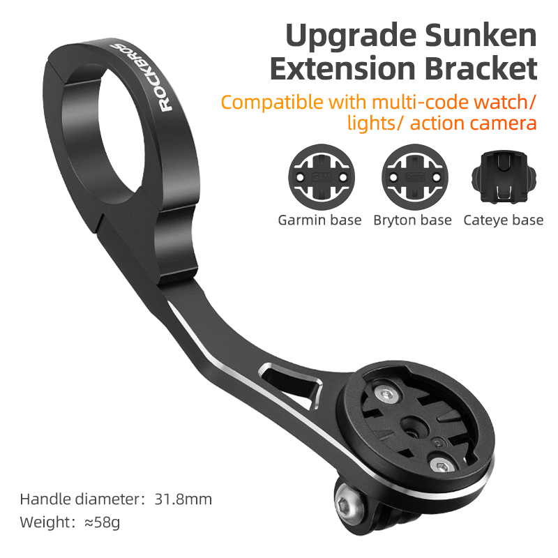 ROCKBROS Aluminum Alloy Bike Hoisting Light Mount Ultralight Gopro Holder Multifunctional Bike Speedometer Bracket Fit for Garmin/ wahoo/Bryton Extension Bracket Set Bike Accessories