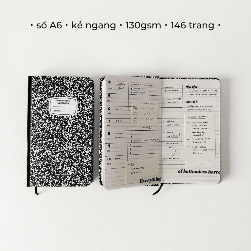 Sổ tay ghi chép nhỏ gọn mini bỏ túi A6 dot grid kẻ ngang trơn sổ Crabit Composition