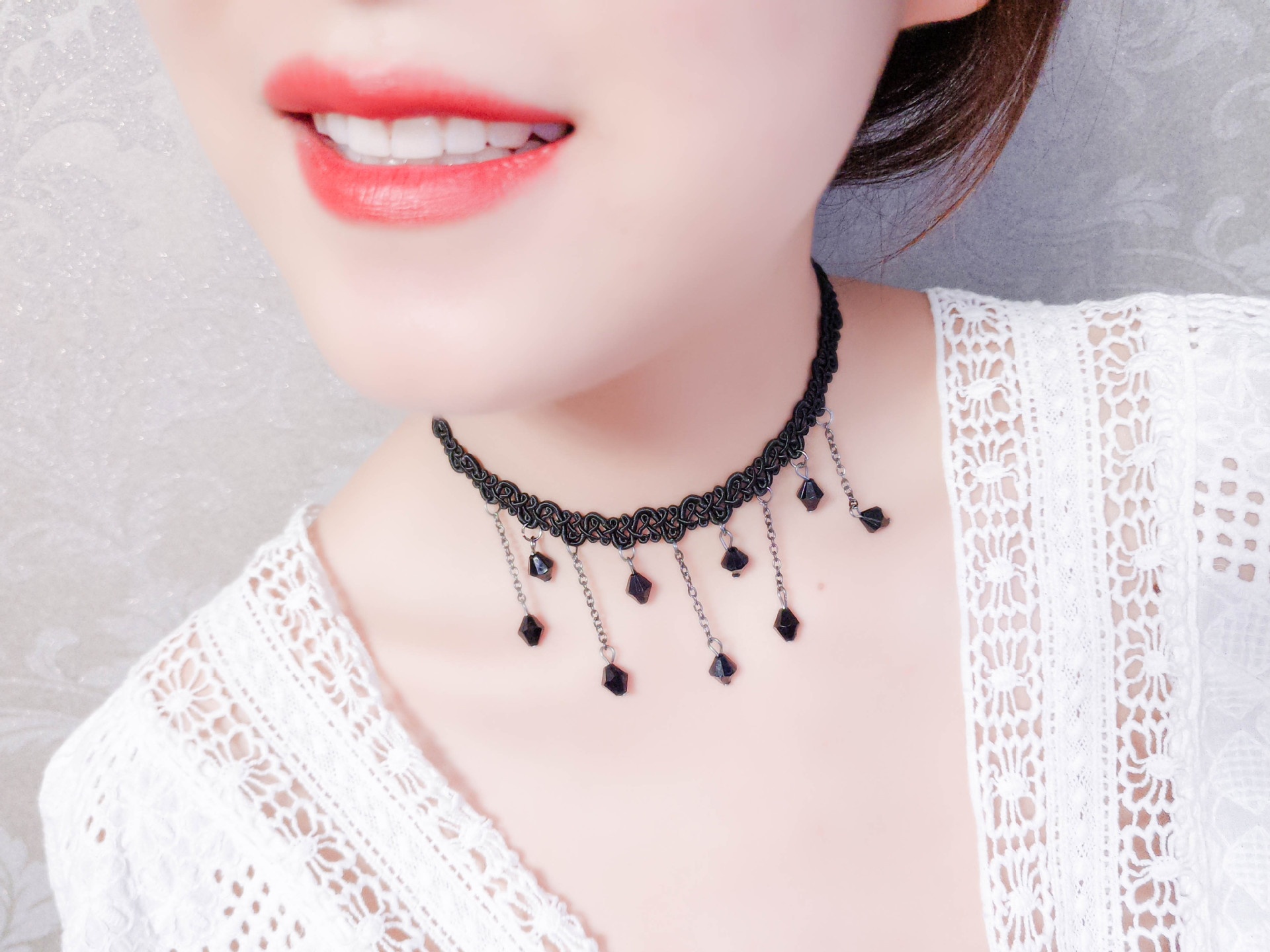 [HCM]Vòng cổ ren đen gắn hạt