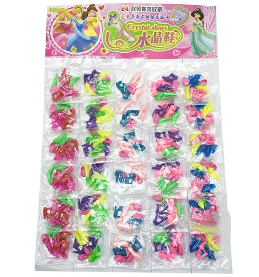 Vỉ đồ chơi giày, dép, guốc cao gót cho búp bê 30 bịch bằng nhựa