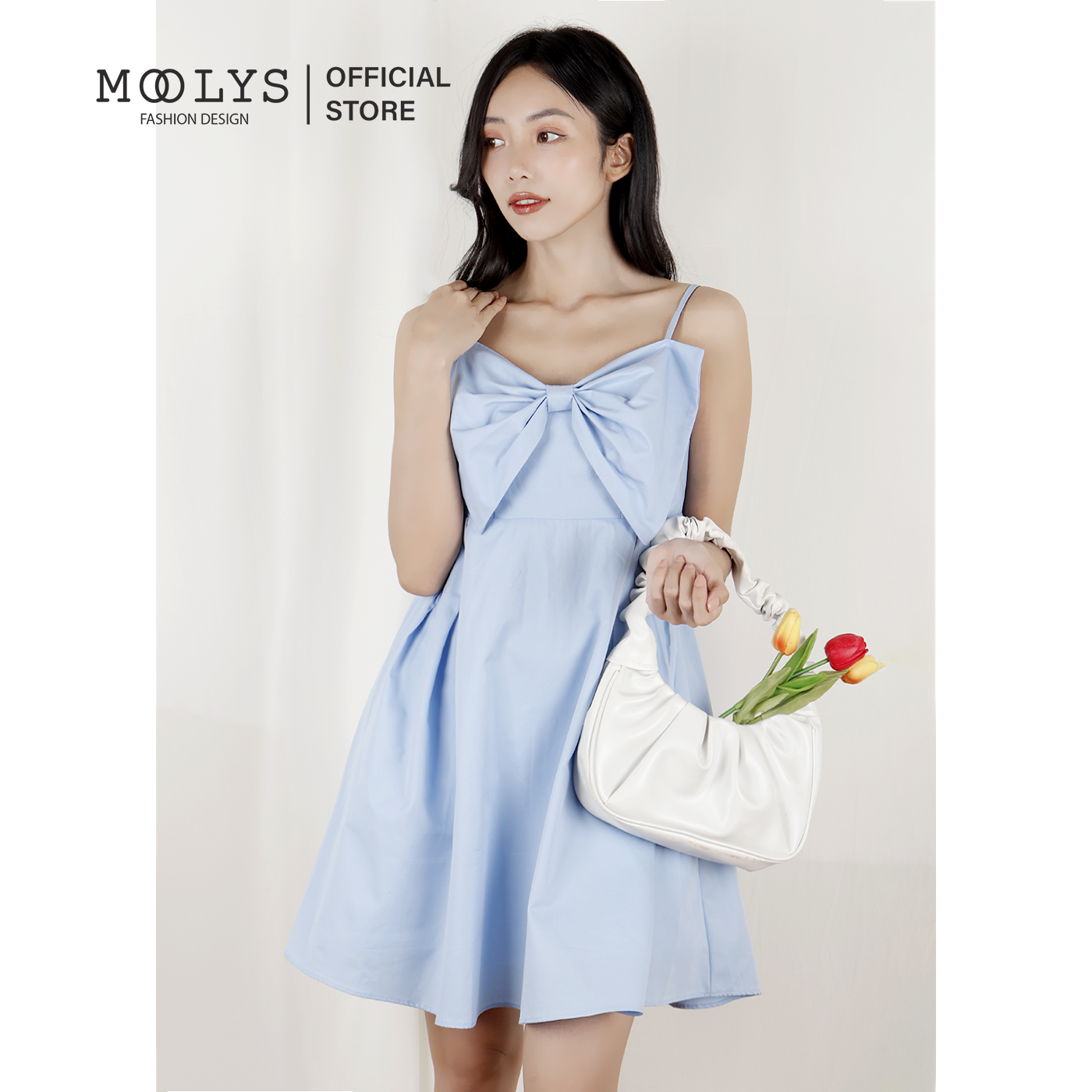 Đầm hai dây đính nơ dễ thương Moolys MD007