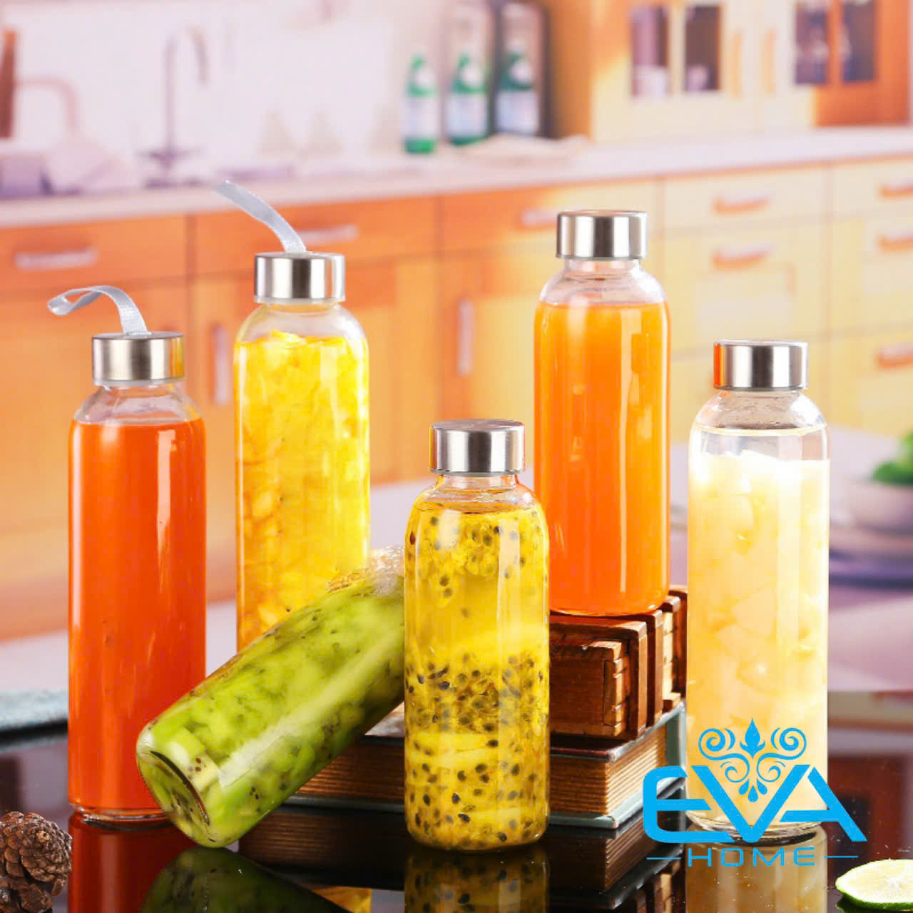 Bình Đựng Nước Thủy Tinh Có Dây Xách 300 Ml