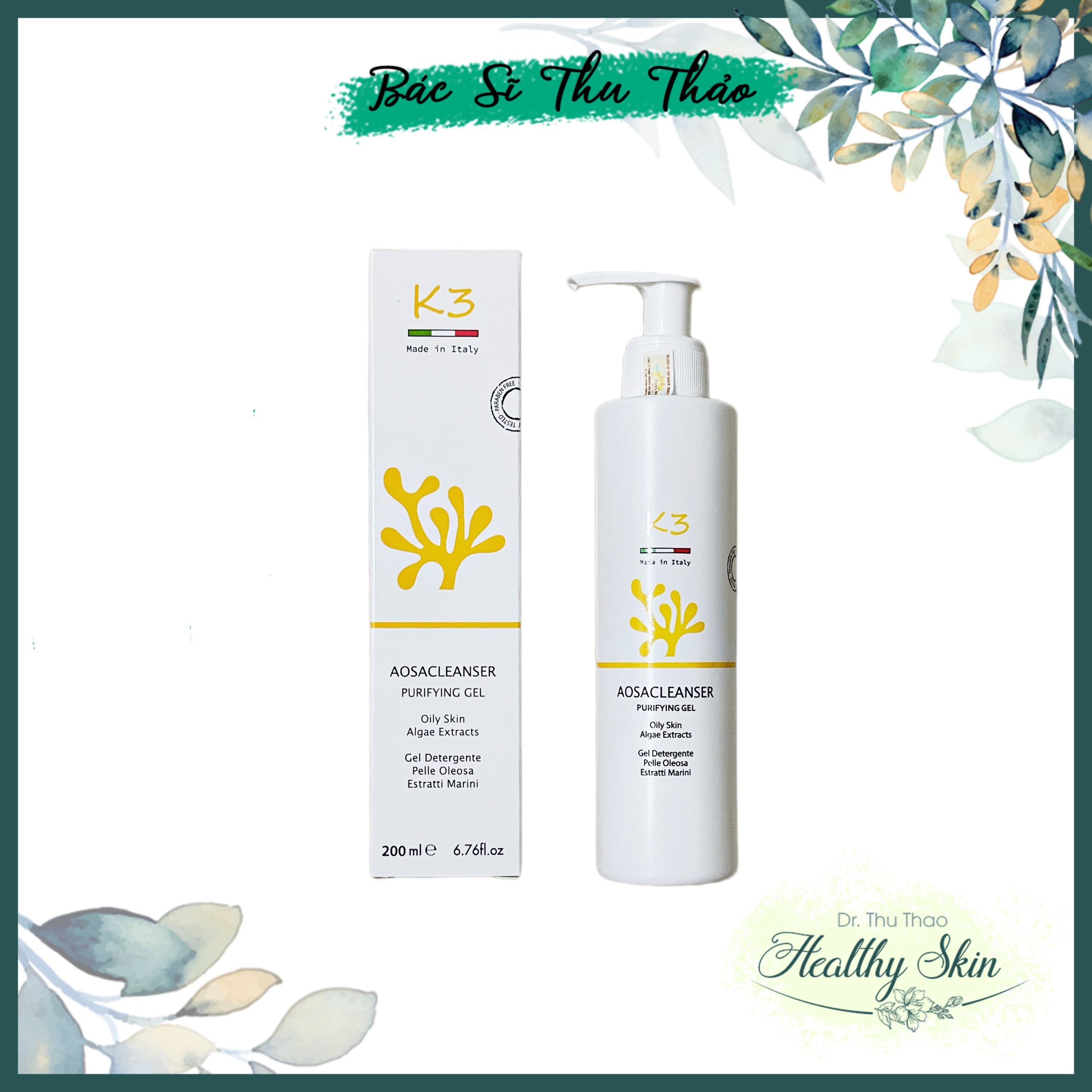 [ 200mL] Sữa rửa mặt giảm nhờn K3 Aosacleanser Purifying Gel