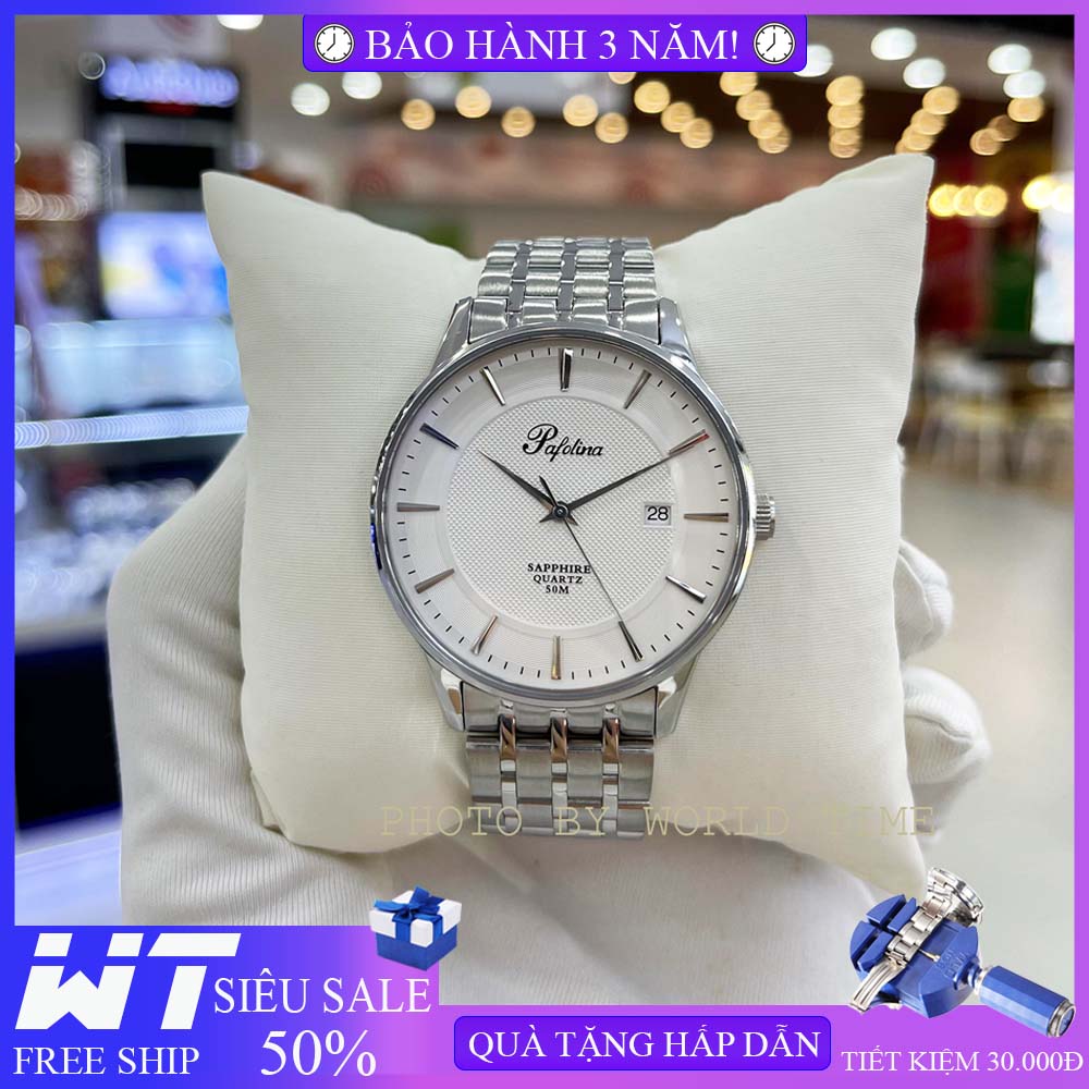 Đồng hồ pin đồng hồ nam dây thép Pafolina 5027M full box kính sapphire chống nước chống xước bảo hành 3 năm