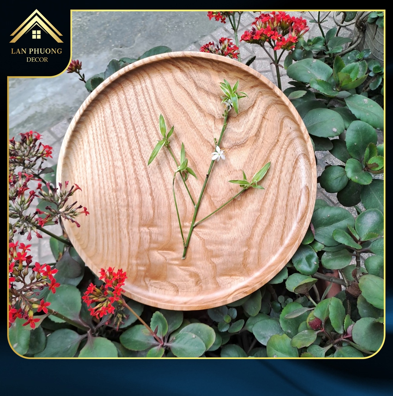 Khay gỗ tròn decor chất liệu gỗ tự nhiên