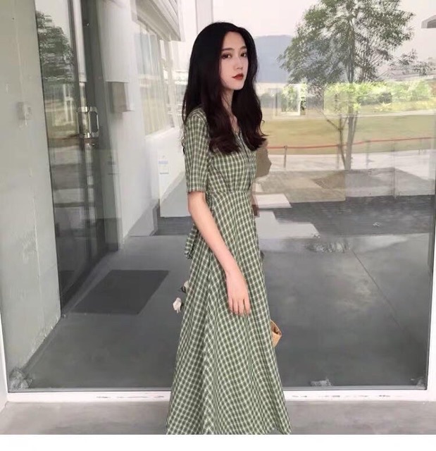 VÁY KẺ CARO DÁNG VINTAGE CÓ DÂY THẮT EO ( ảnh thật ở cuối )