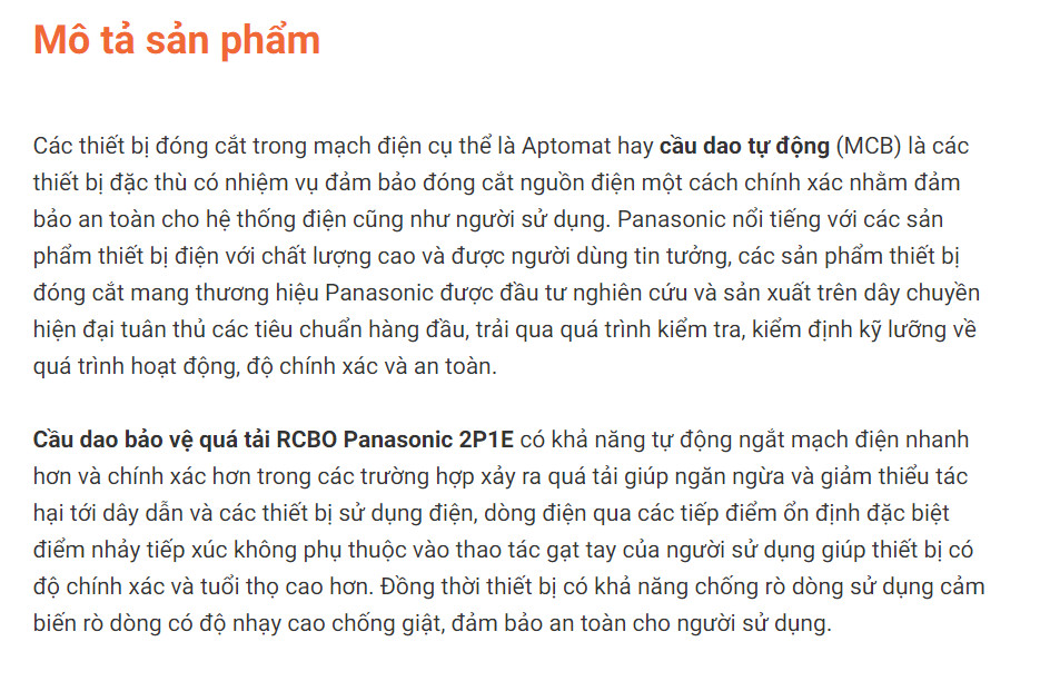 CẦU DAO CHỐNG GIẬT 2P RCBO PANASONIC