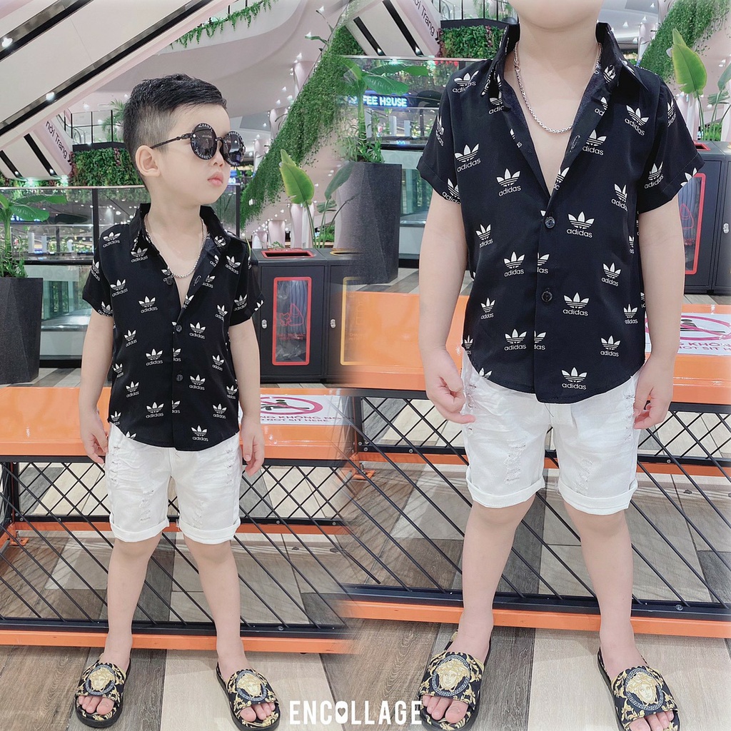 Áo sơ mi lụa tơ tằm cộc tay cho bé trai mặc hè mát mẻ