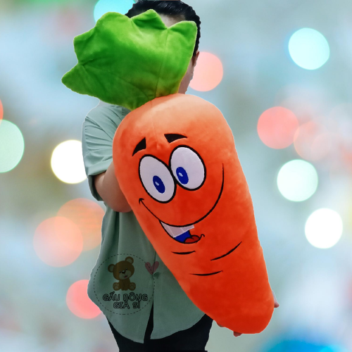 GỐI ÔM CHO BÉ SƠ SINH HÌNH CỦ CÀ RỐT 60CM TÍNH LUÔN LÁ VẢI NHUNG MỊN GÒN BI AN TOÀN CHO BÉ