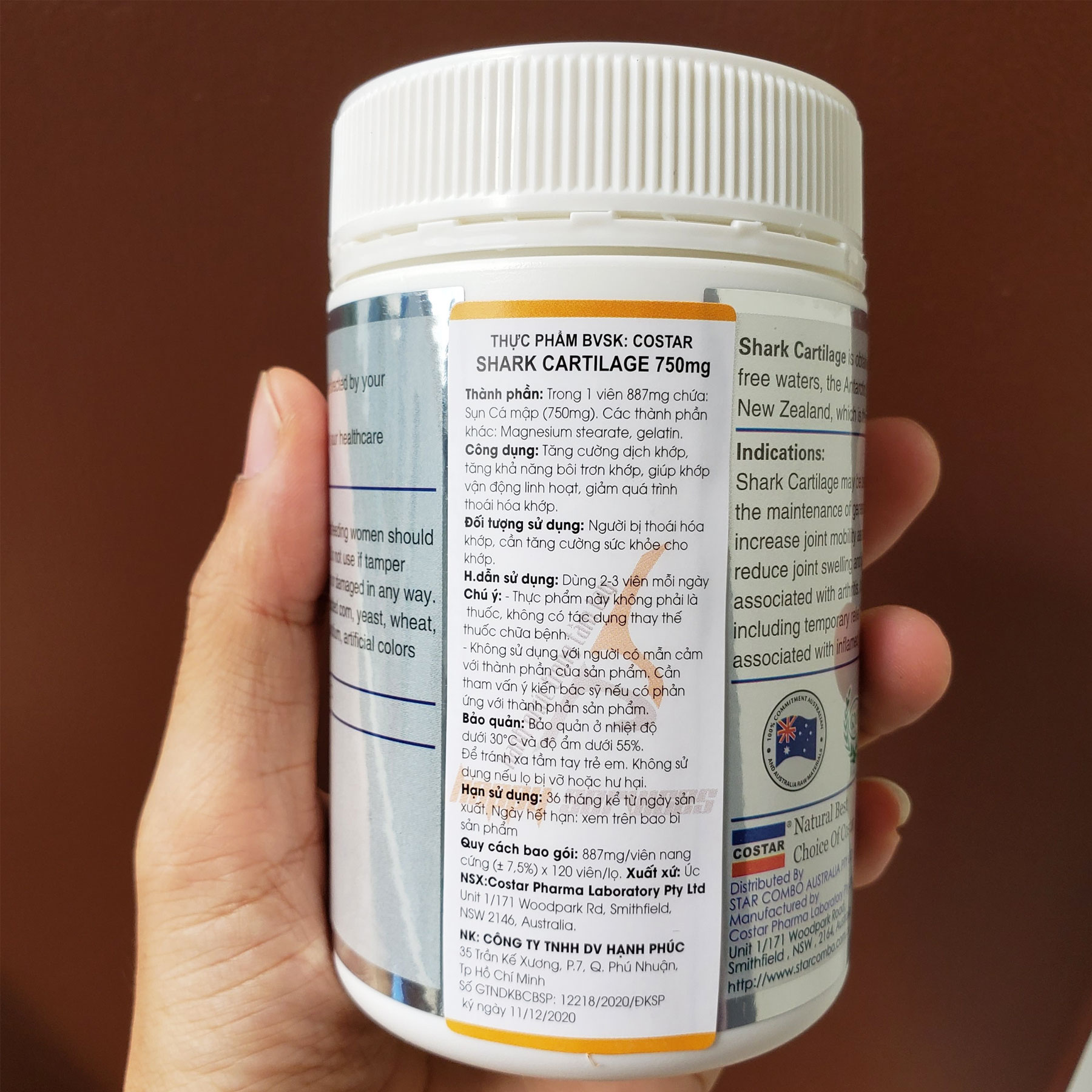 Sụn Vi Cá Mập Costar Shark Cartilage 750mg (Hộp 100 - 365 viên)