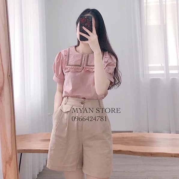 Áo sơ mi bèo viền nhỏ cộc tay