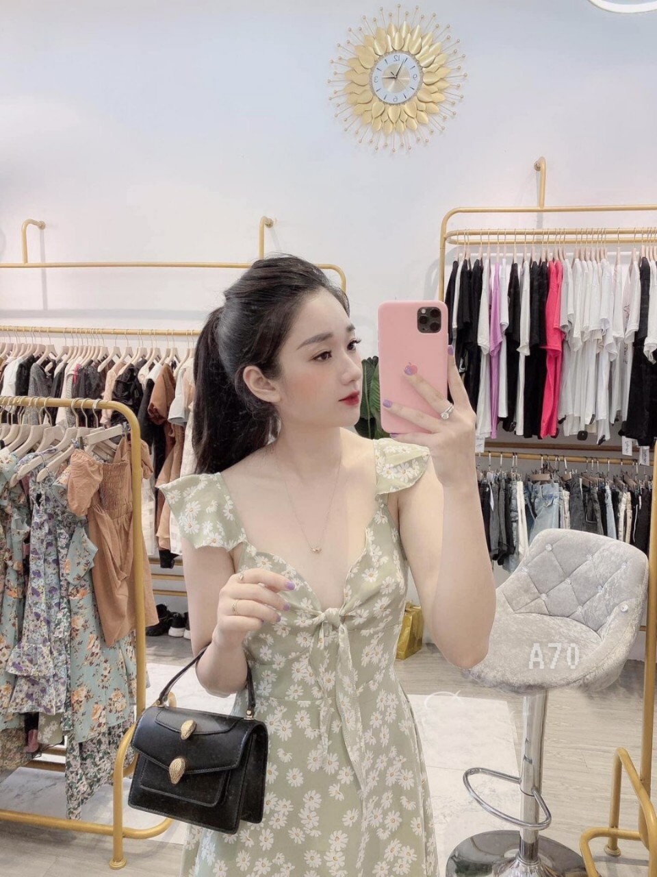 Đầm bèo nơ ngực hoa cúc-ZU