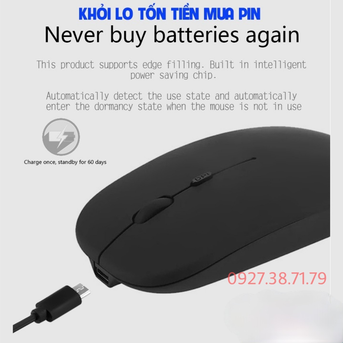 Có sẵn) chuột không dây bluetooth 5.1 và wireless 2.4g nhỏ gọn, nhẹ, dùng pin sạc, không âm thanh