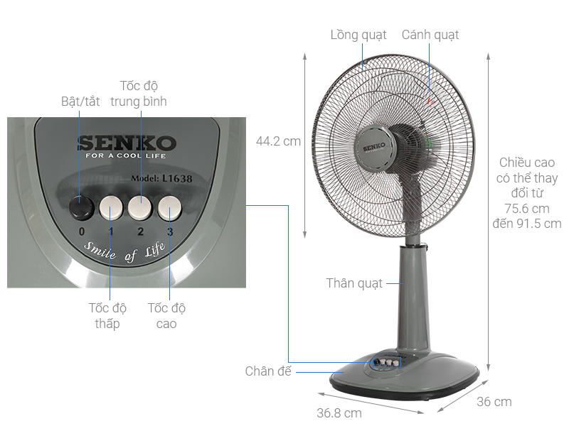 Quạt lửng senko 3 cánh l1638 47w