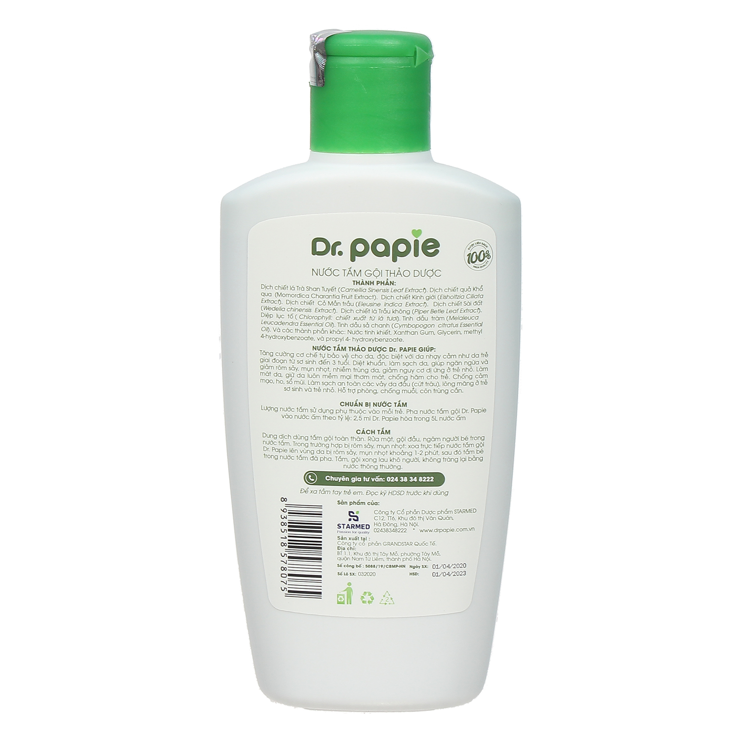 Nước tắm gội thảo dược Dr Papie