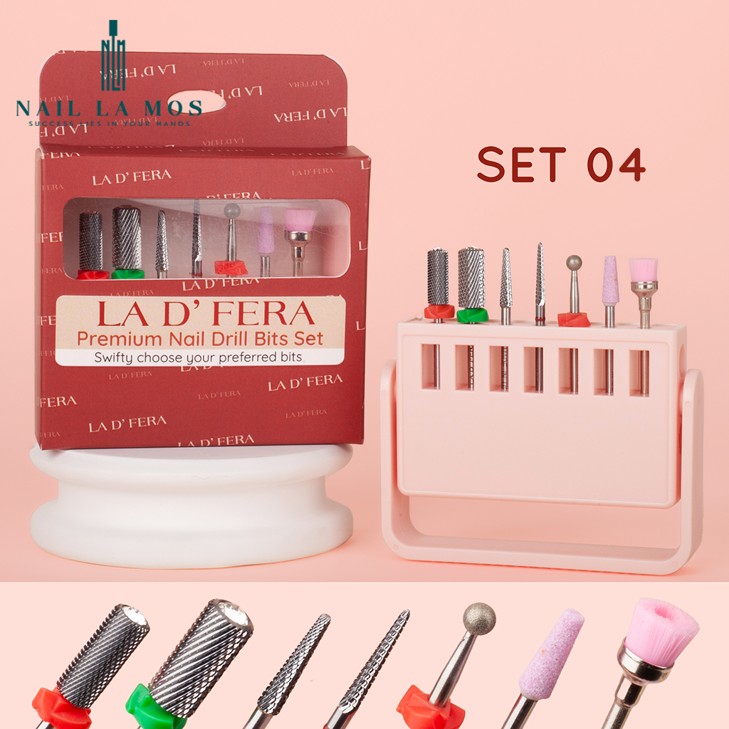 Set 7 đầu mài móng titan cao cấp La D’ Fera chính hãng - Đầu mài dũa phá móng gel bột, mài khóe da, phao mịn chuẩn USA