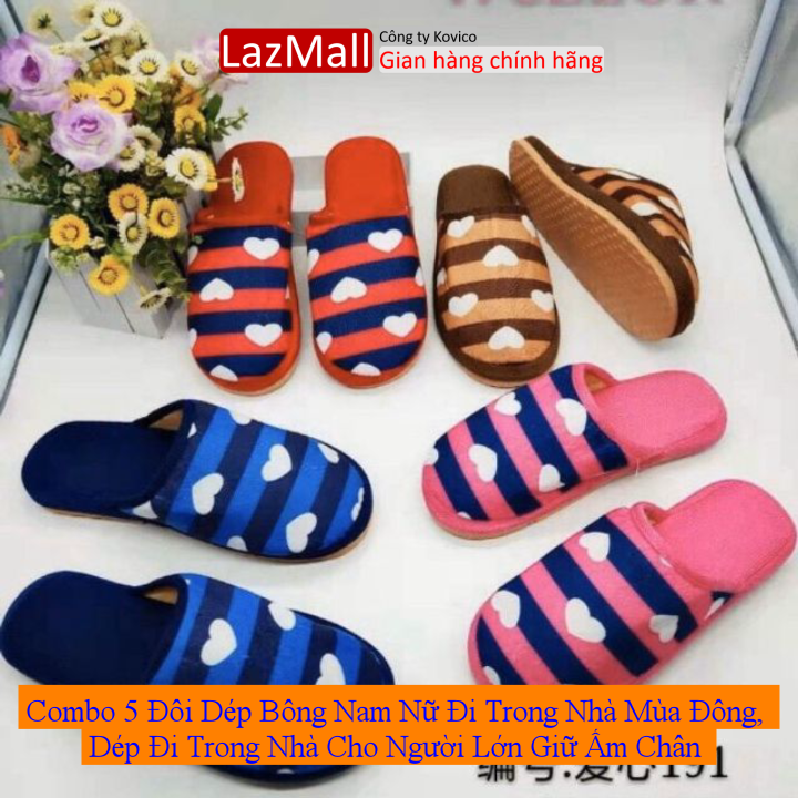 Combo 5 Đôi Dép Bông Nam Nữ Đi Trong Nhà Mùa Đông