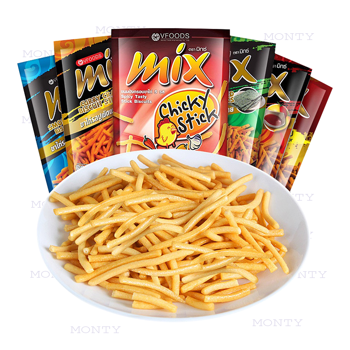 giảm giá 45% Combo 3 gói Snack bim bim tăm que cay MIX Vfoods Thái Lan