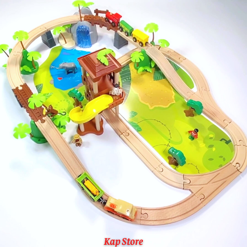 Jungle train set, Wooden Railway 107pcs, playable with Brio, Hape wooden railway