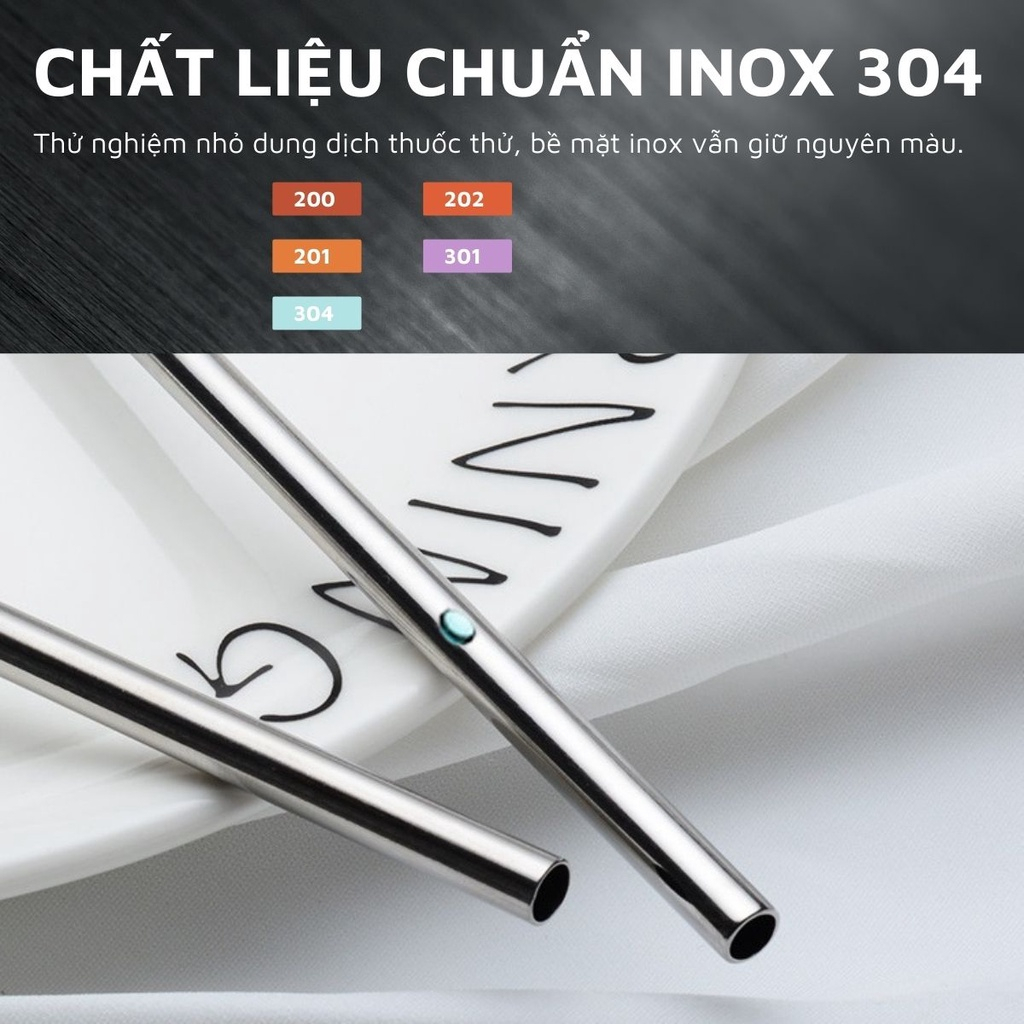 Ống hút Inox 304 cao cấp bằng thép không gỉ an toàn cho sức khỏe