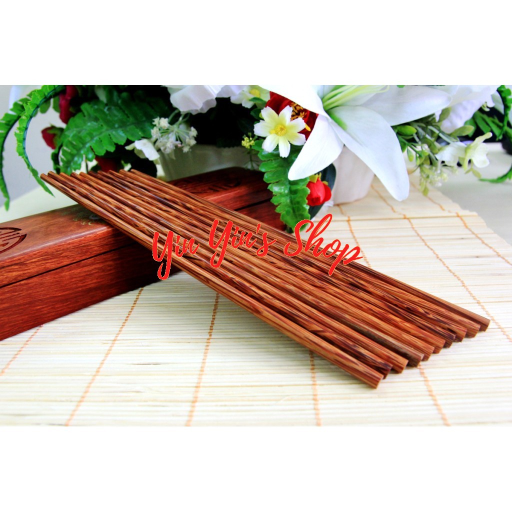 Vỉ 10 đôi đũa gỗ dừa loại 1 họa tiết vân dừa màu nâu cao cấp dài 24cm