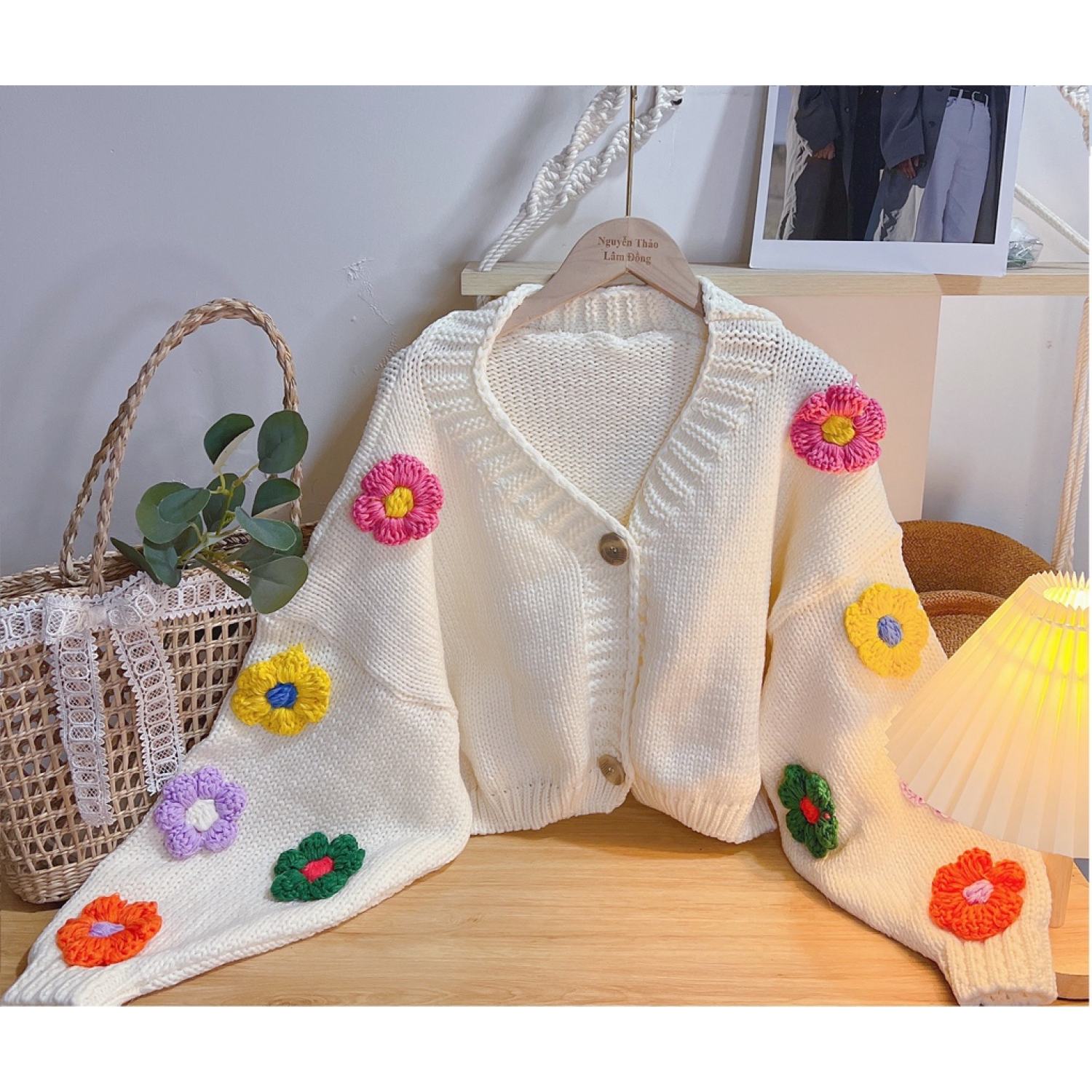 Áo len cardigan croptop nữ dưa hấu