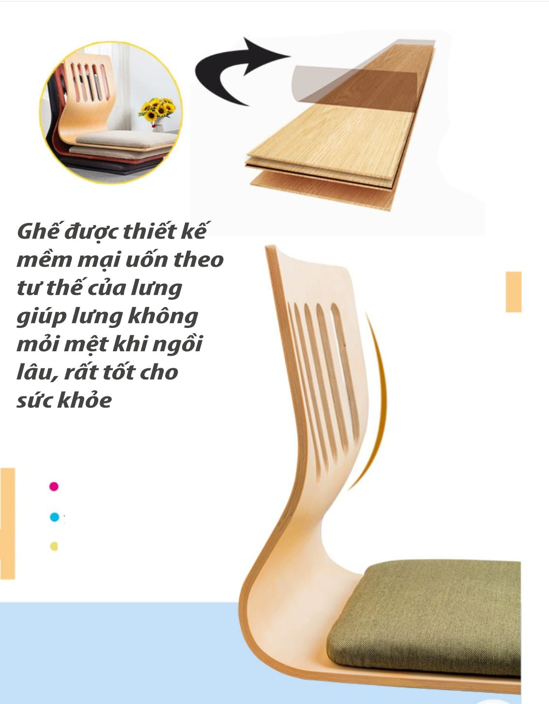Ghế gỗ bệt bảo vệ cột sống kiểu Nhật (gỗ vàng)