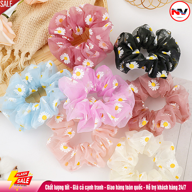 Dây Buộc Tóc Scunchies Vải Hoa Cúc (Cột Tóc Scunchies) Hàn Quốc Cho Nữ