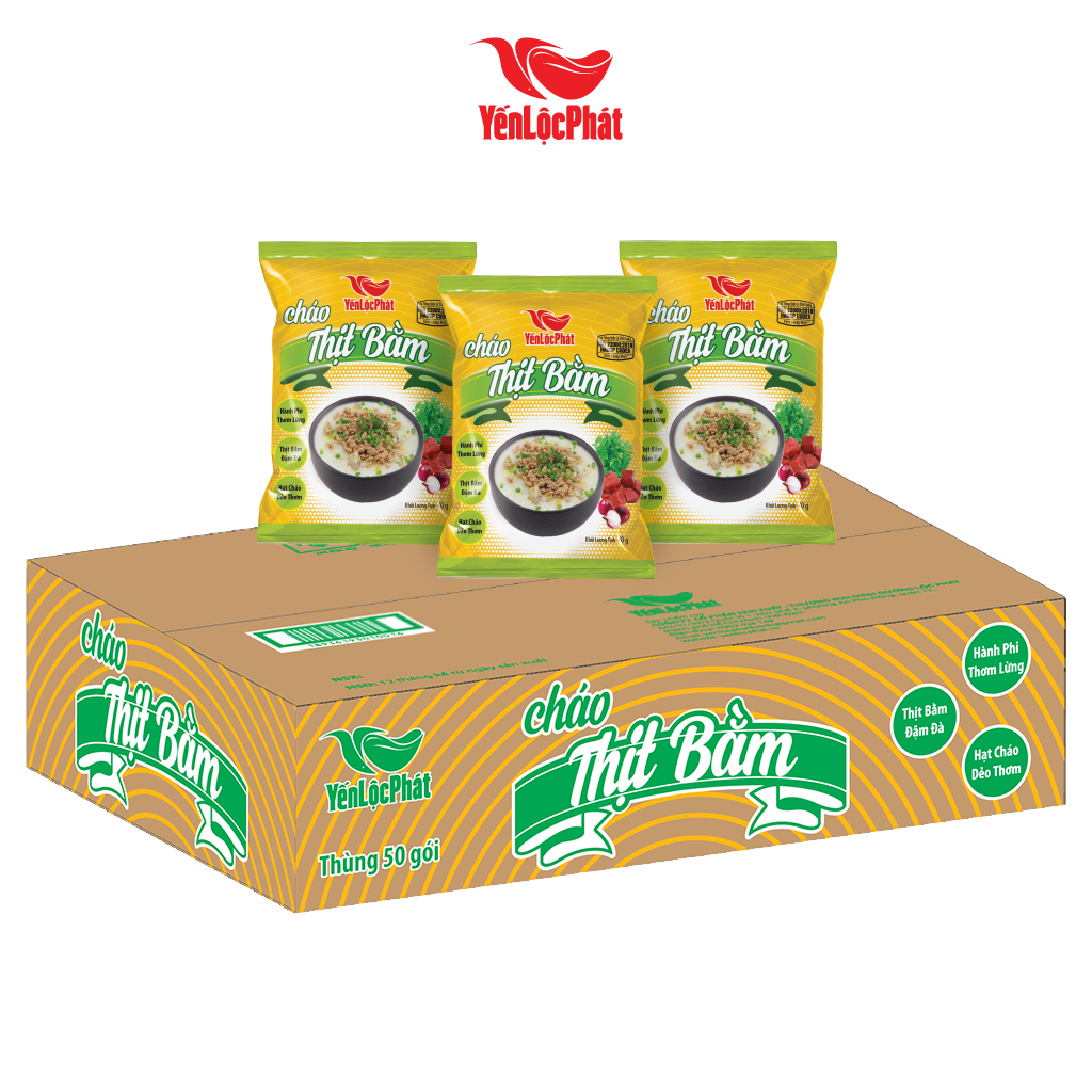 Cháo thịt bằm yến lộc phát - thùng 50 gói 40gr - cháo gói ăn liền bổ sung dinh dưỡng nhanh chóng, tiện lợi