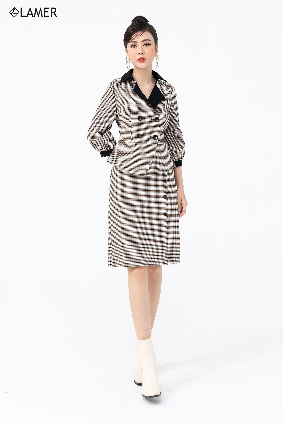 Áo khoác vest lamer gấu peplum phối cổ tay bồng l65d21t033