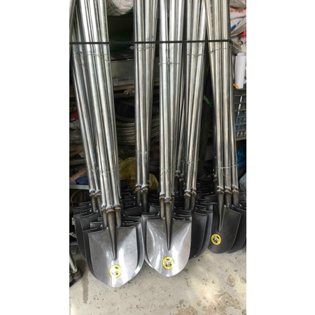 Xẻng thép trắng có cán sắt dài 1m, xúc đất trồng cây làm xây dựng