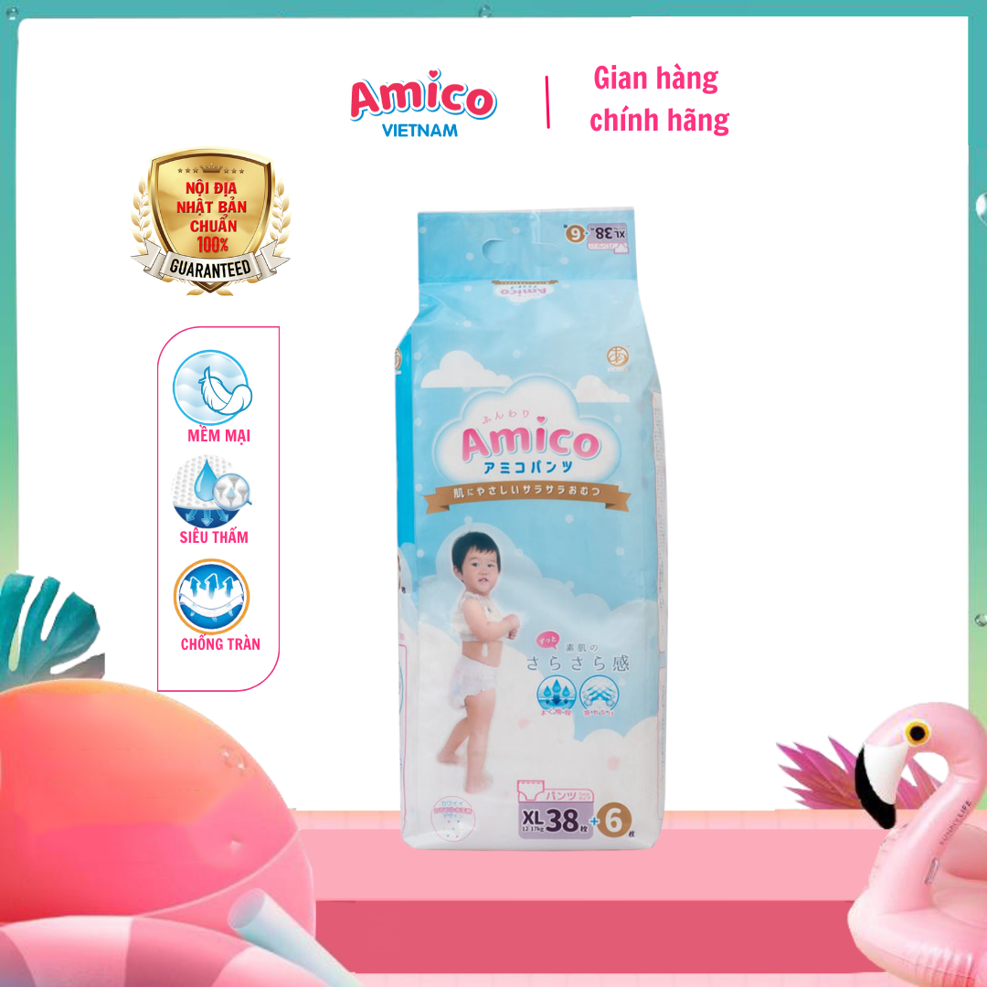 Bỉm - Tã quần Amico combo 2 gói size XL 38 + 6 miếng (Cho bé 12- 17kg)