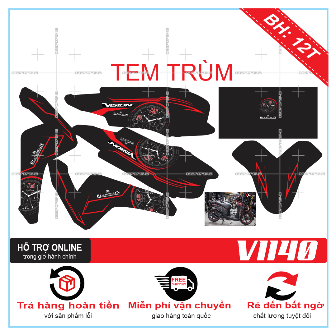 TEM TRÙM XE VISION 2016, TEM TRÙM VISION 2016 ĐỒNG HỒ ĐEN NHÁM
