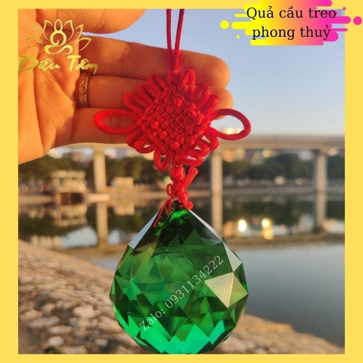 Ball hanging feng shui polygon crystal green leaves