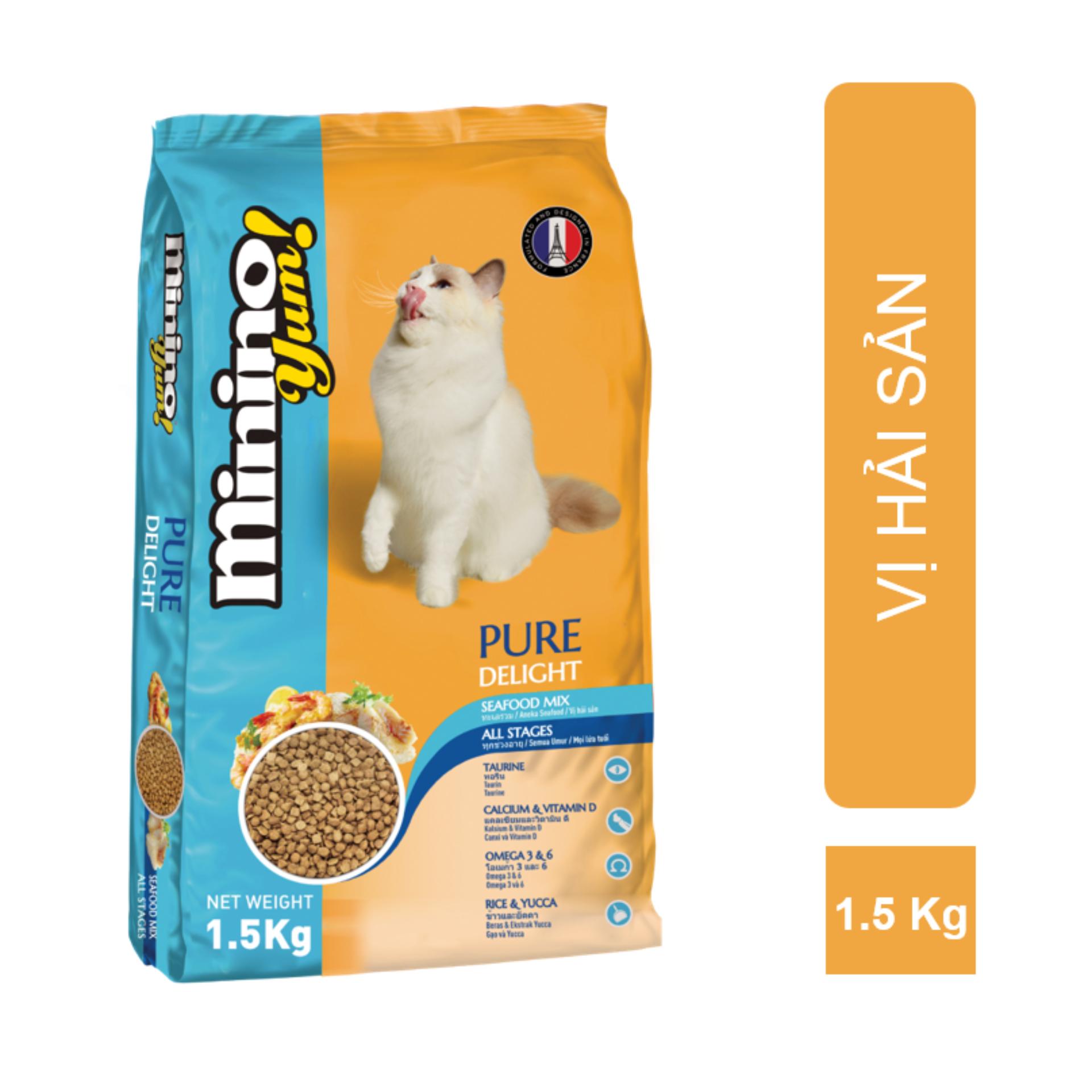 [Hoàn tiền 6%] Hanpet - (gói lớn 1,5kg &1,3kg) MININO - Thức ăn viên cao cấp cho mèo mọi lứa tuổi thức ăn me-o Vị cá ngừ và Hải sản