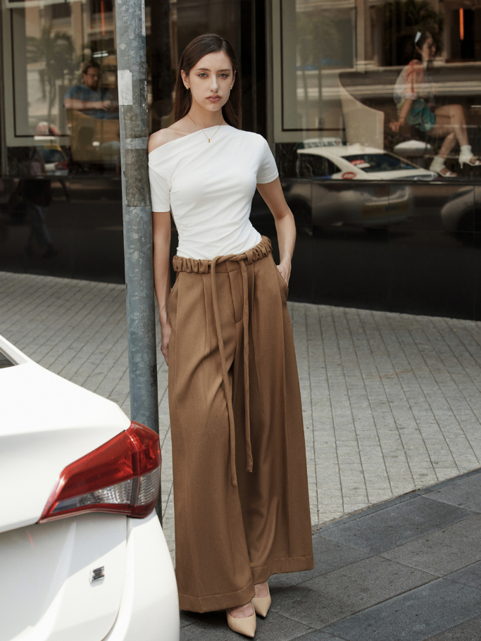 COCO SIN - Quần Nhung Gân Nâu Phối Belt