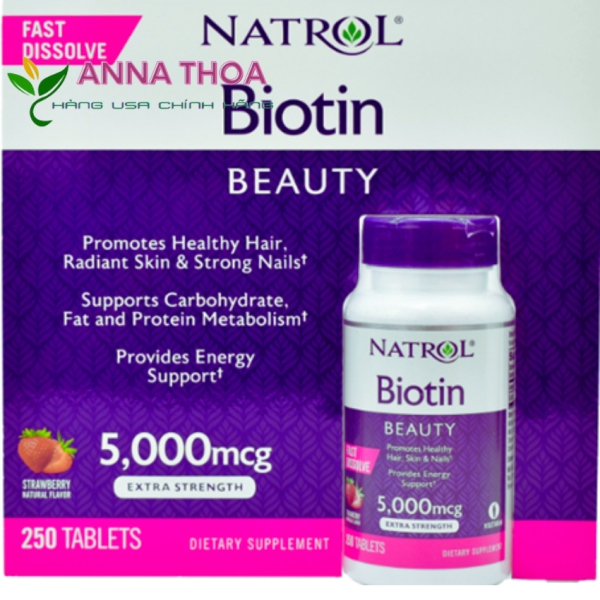 Viên uống mọc tóc Natrol Biotin 5000 mcg Fast Dissolve 250 viên của Mỹ Ann Thoa