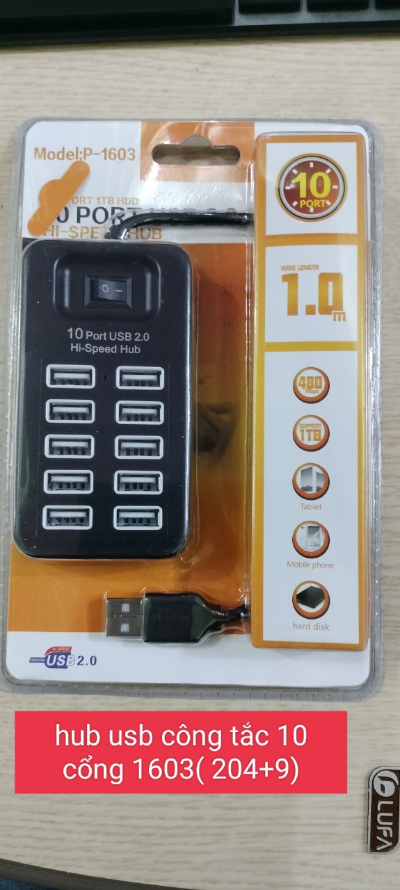 Hub usb công tắc 10 cổng 1603