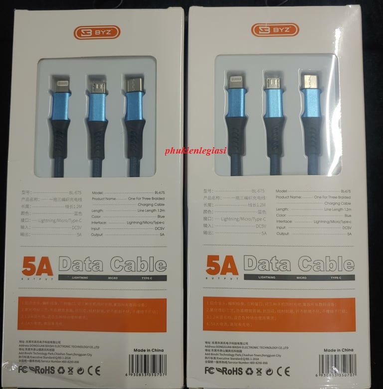 XÃ HÀNG THANH LÝ Cáp sạc BYZ 675 3 đầu dây dù đa năng Micro usb Type C Lightning BL675