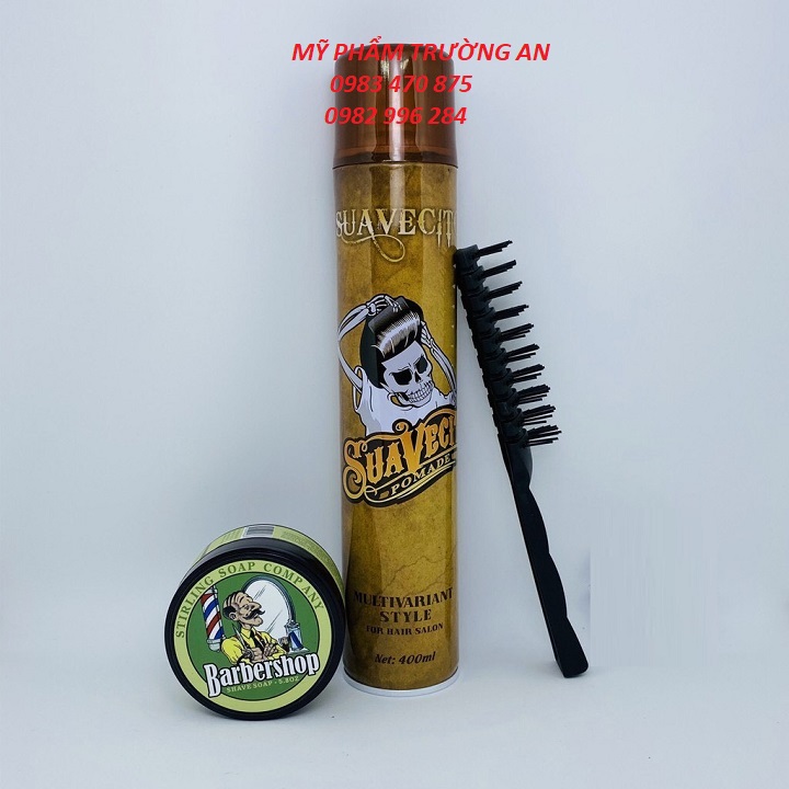 Combo Gôm Xịt Tóc Giữ Nếp Suavesito 400ml + Sáp Vuốt Tóc Barber Shop