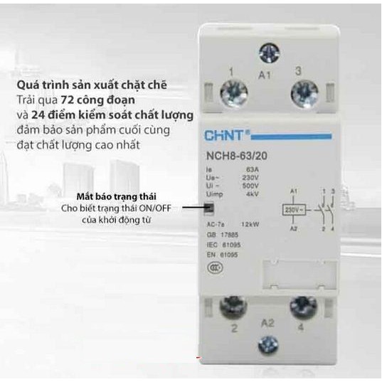 Khởi đông từ 1 pha CHINT NCH8 63A/220V (Trắng)