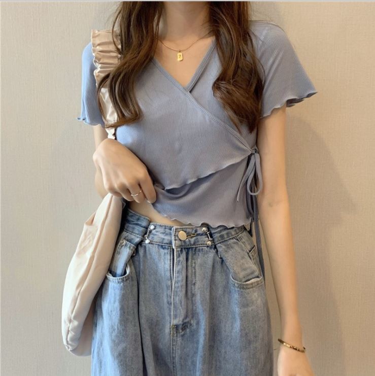 Áo đắp chéo cột nơ ngang eo