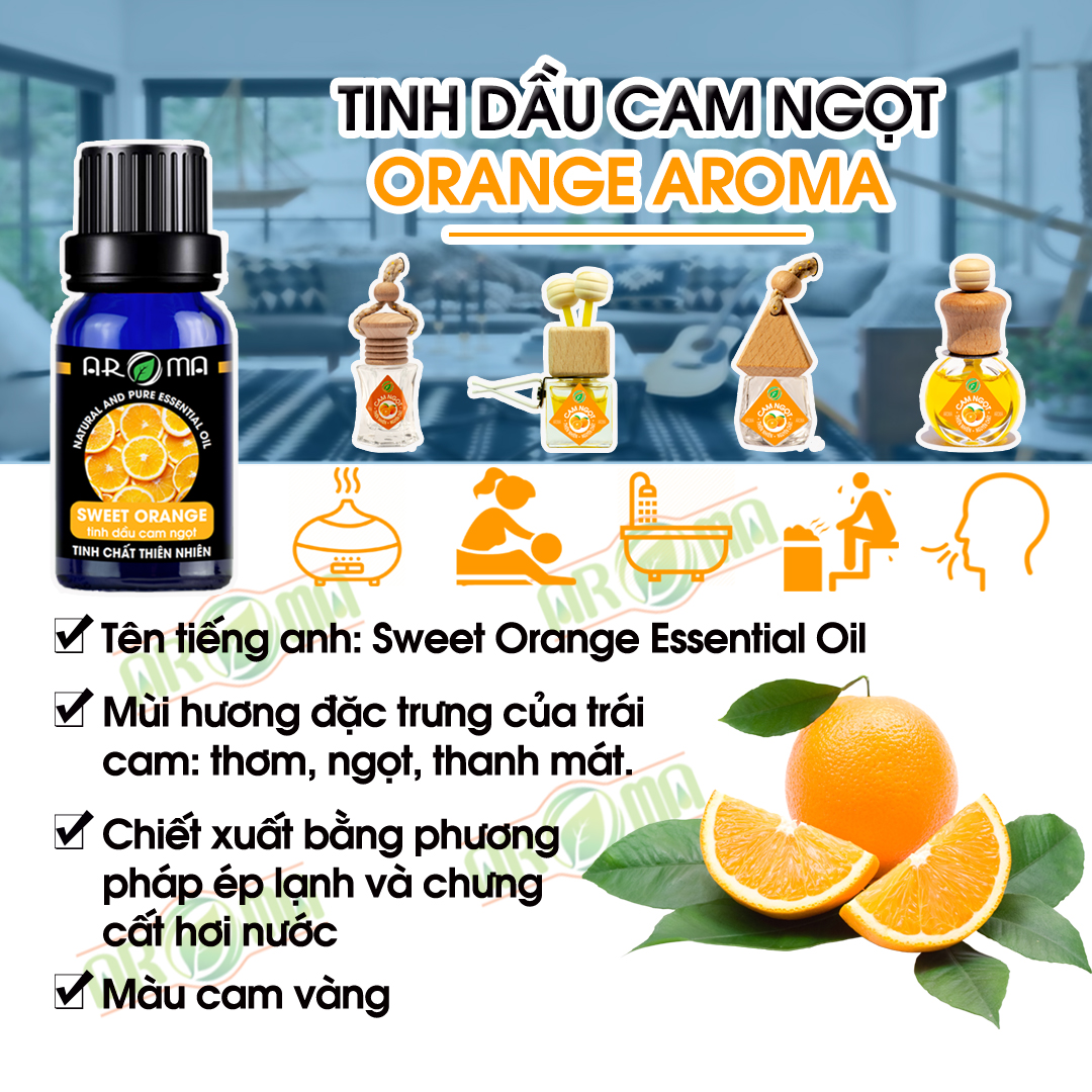 Tinh dầu Cam tươi AROMA Fresh Orange Essential Oil, tinh dầu thơm phòng thư giãn, thông mũi họng, chống say xe