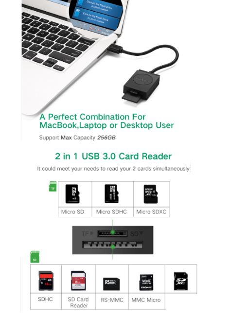 Đầu đọc thẻ nhớ Micro SD/ SD chuẩn USB 3.0 Ugreen 20250 Chính Hãng