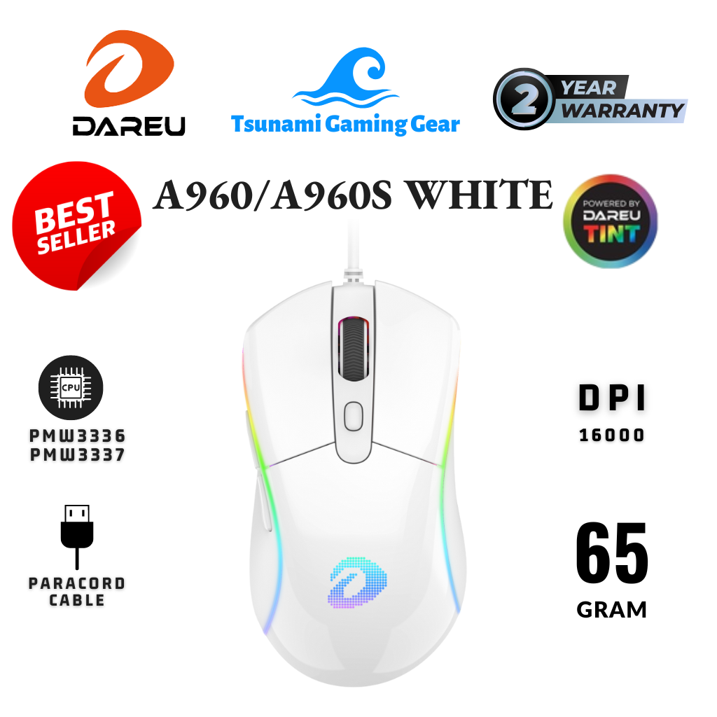 Chuột Gaming DAREU A960s ULTRALIGHT QUEEN (Hồng)/ ARTIC (Trắng) RGB/ PWM3336 - PWM3337