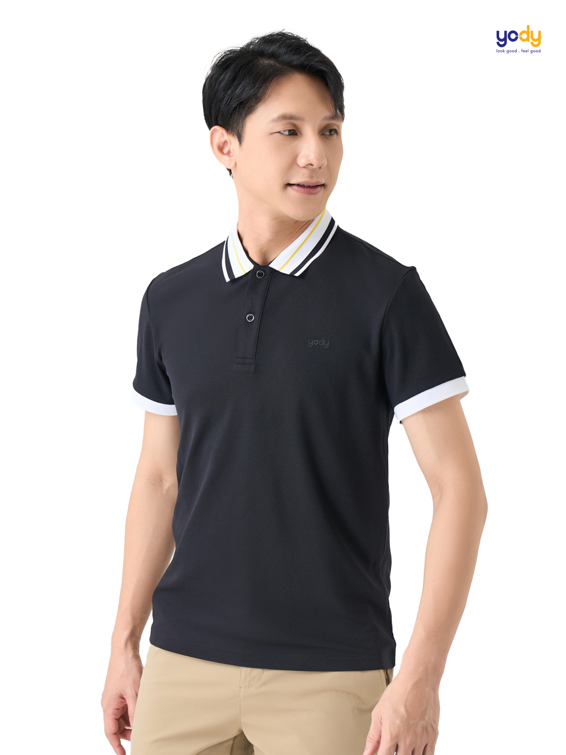Áo thun polo nam YODY, áo phông nam vải cafe dệt tổ ong phối bo nổi bật không bám mùi, thấm hút nhanh, thoáng mát, chống tia UV APM7169