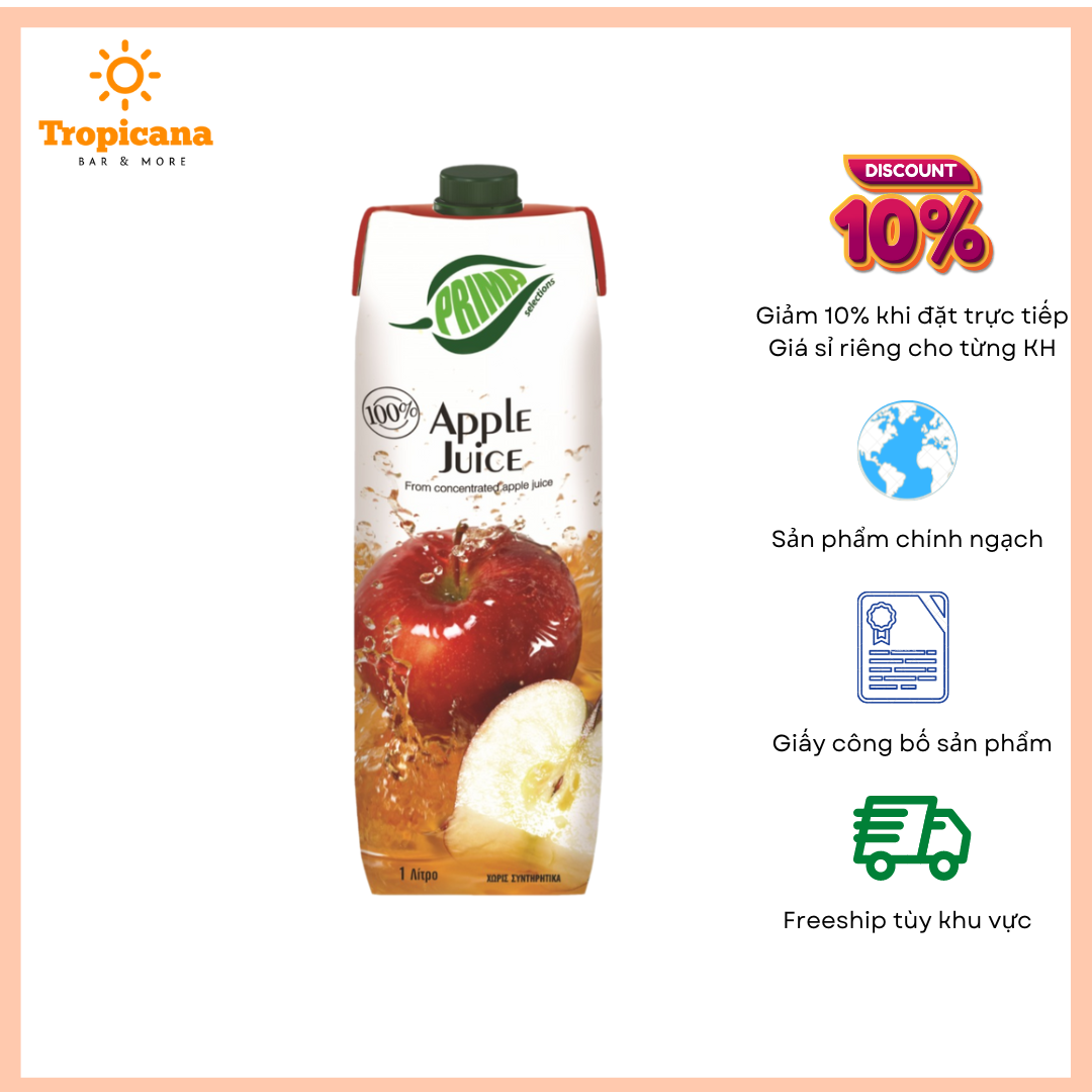 Nước táo 100% Prima - Hộp 1L