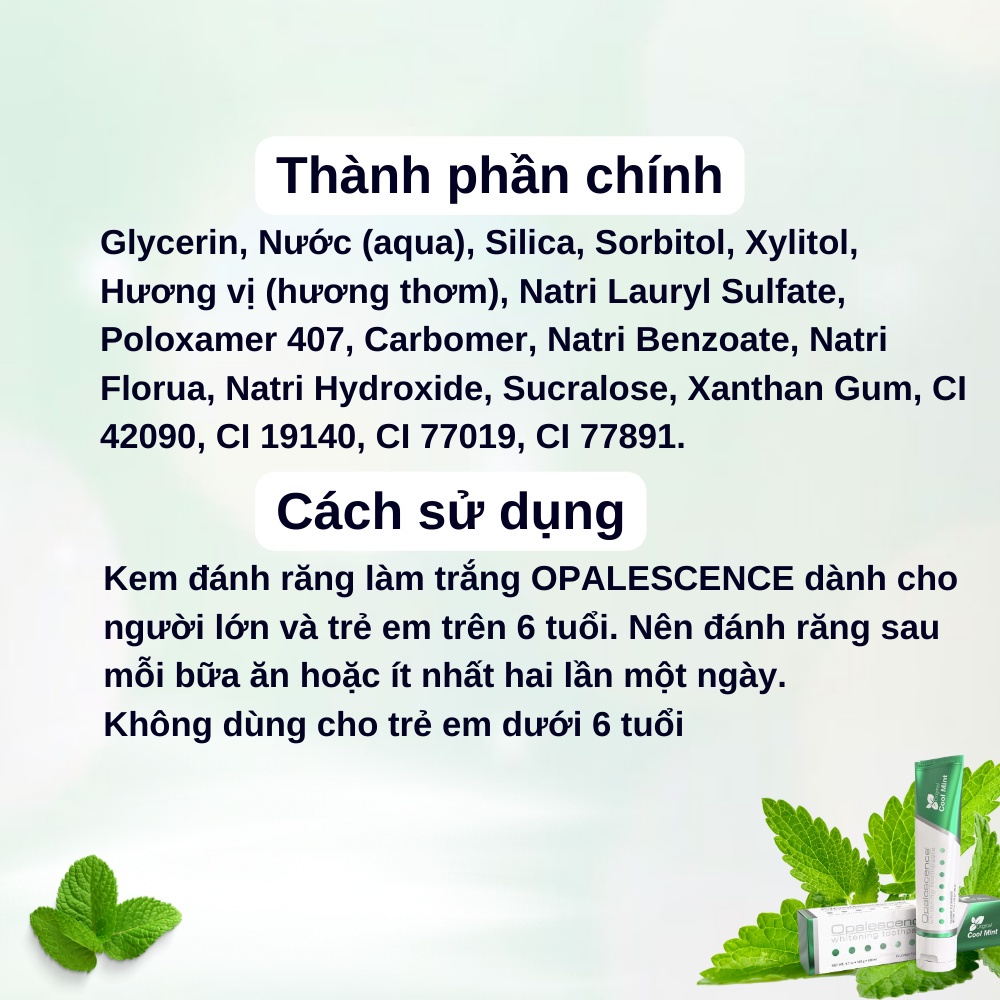 Kem đánh răng Opalescence Whitening Cool Mint cao cấp, làm trắng răng